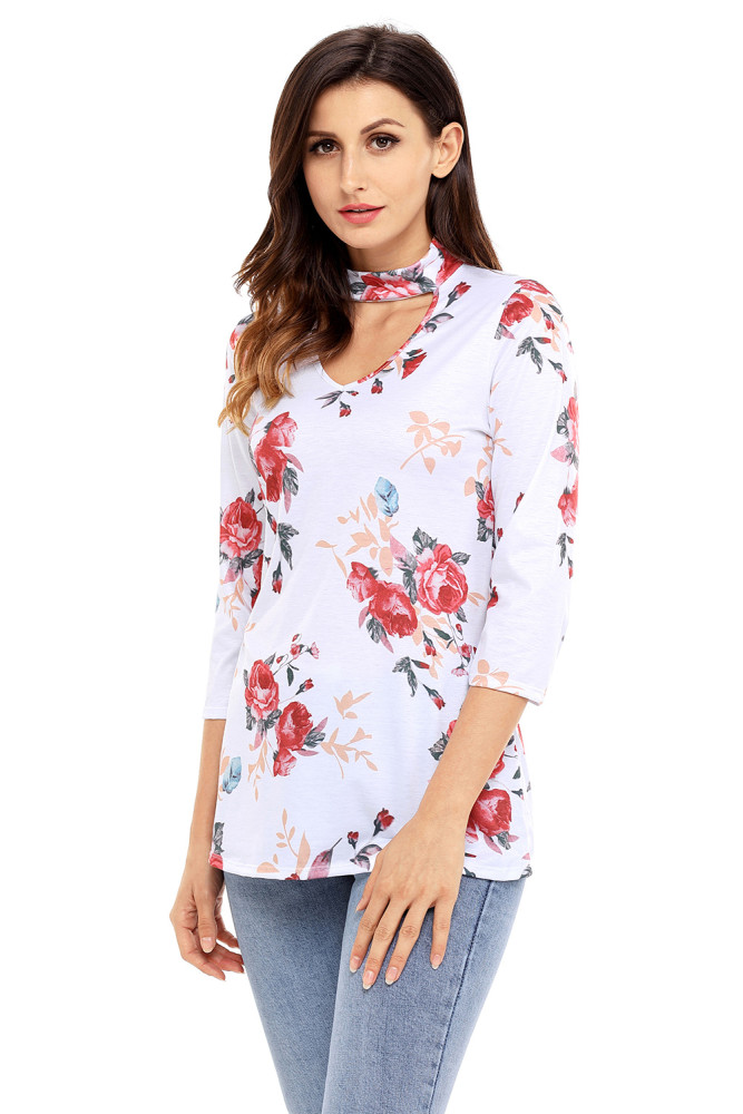 Floral Choker Top in White