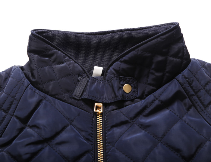 Navy Diamond Quilted High Neck Cotton Jacket