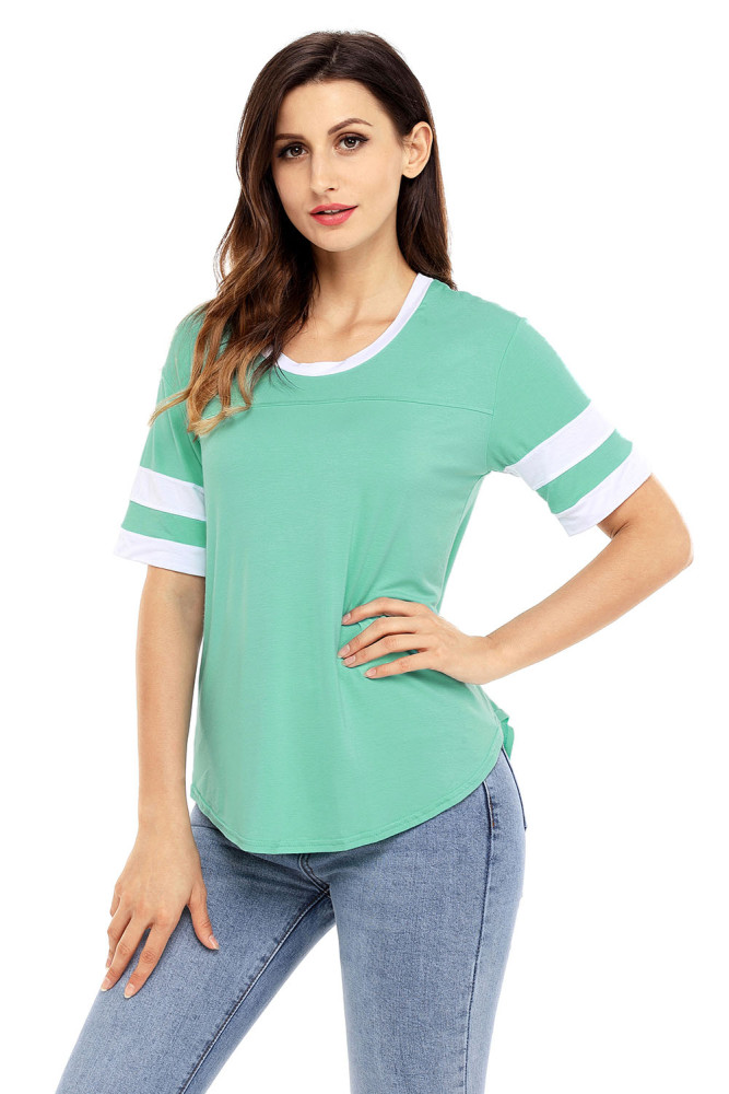 Mint Short Sleeve Top with White Stripe