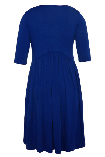 Blue 3/4 Sleeve Draped Swing Dress