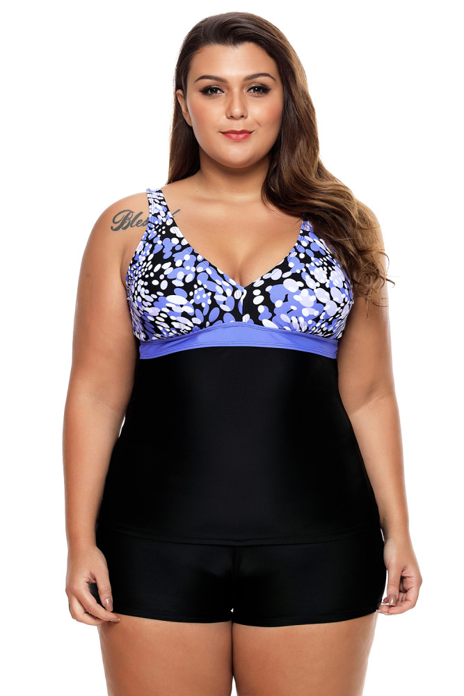 Blue White Spots 2pcs Tankini Bathing Suit