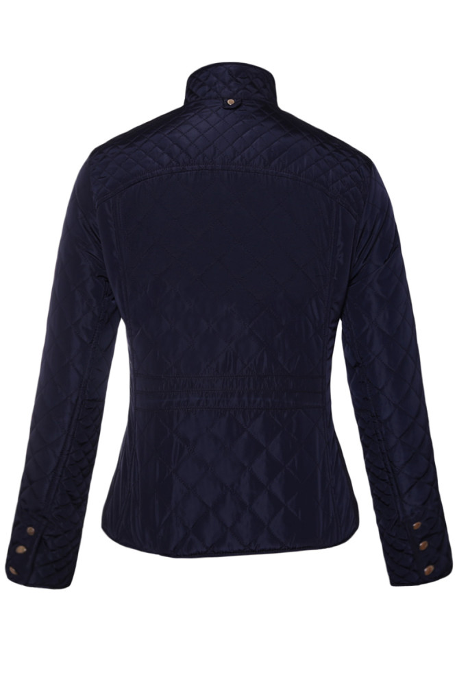 Navy Diamond Quilted High Neck Cotton Jacket