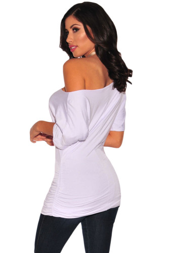 White Half Sleeves Ruched Tunic Top