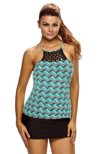 Echo Zigzag Print Macrame High Neck Swim Top