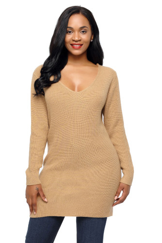 Khaki Never Look Back Lace Up Sweater
