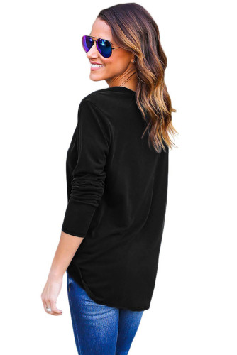 Black Long Sleeves Drape Top