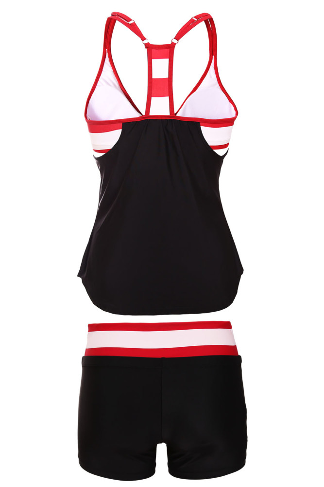 Black White Striped Flow Double Up Tankini Swimsuit