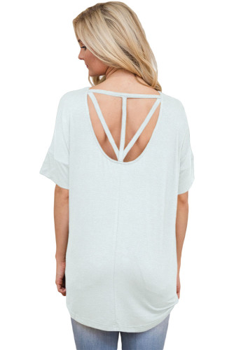 White Chic Relaxing Fit Pocket Front Hollow-out Blouse