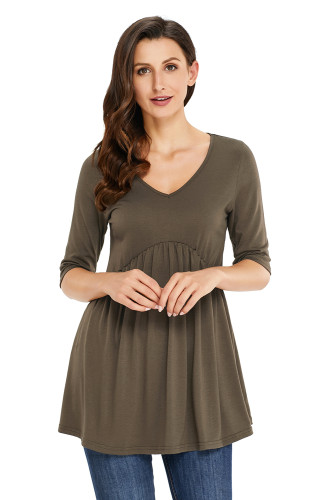 Army Green 3/4 Sleeve Babydoll Tops