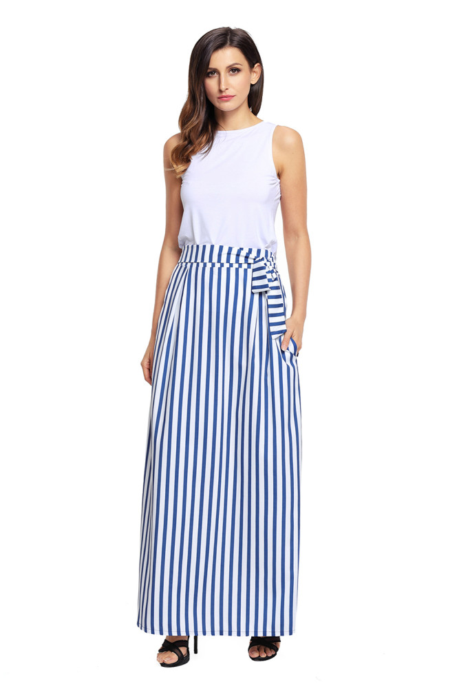 Light Blue Striped Maxi Skirt