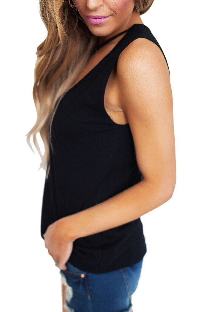 Black T Front Strappy Neck Tank