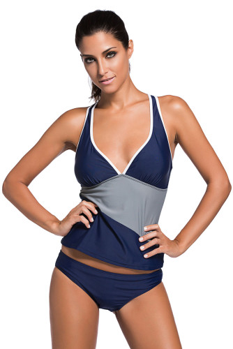 Color Block V Neck Padded Swimwear Set