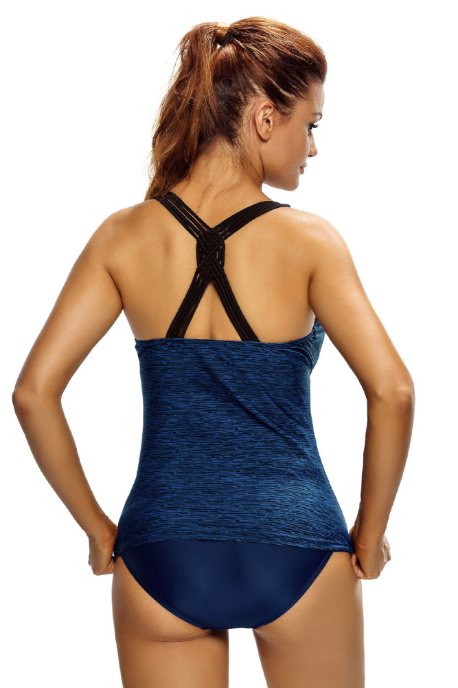 Navy Fuzzy Pattern Sexy Tankini Swim Top