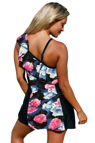 Chic Floral Print 1pc Swim Dress with Shorts