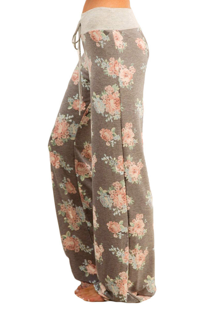 Taupe Floral Terry Wide Leg Pants