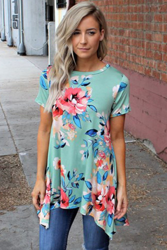 Mint Floral Short Sleeve Tunic