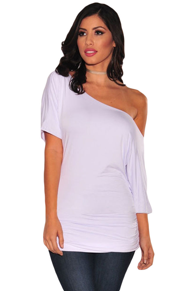 White Half Sleeves Ruched Tunic Top
