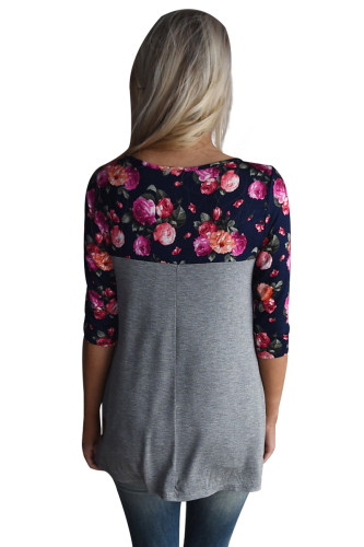 Floral Printed Gray Womens Top