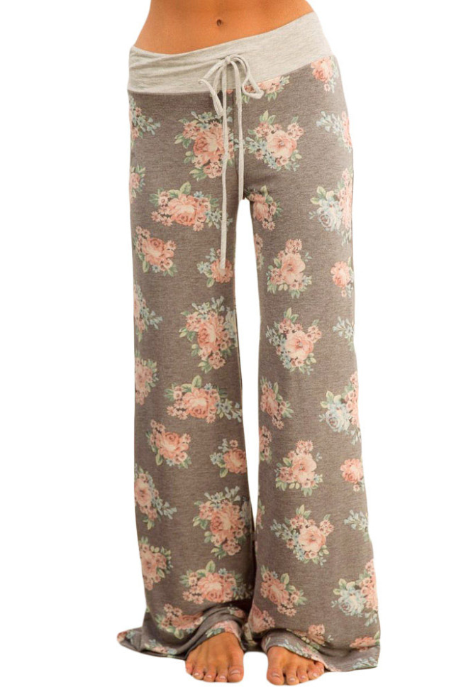 Taupe Floral Terry Wide Leg Pants