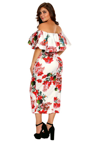 Floral Layered Ruffle Off Shoulder Curvaceous Dress
