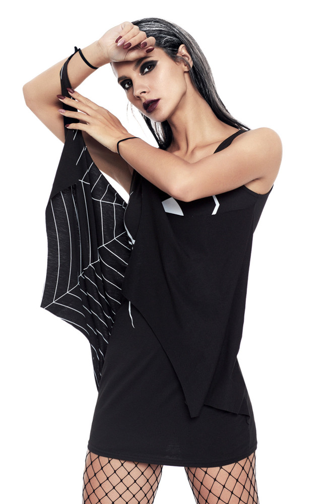 Black Jersey Dress Spiderweb Cosplay Costume