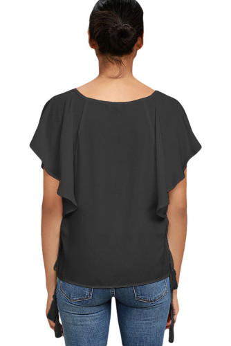 Black Butterfly Sleeve Top with Tasseled Ties