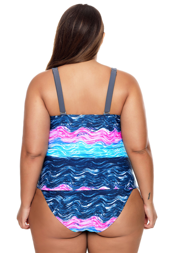 Summer Waves Cross Back Tankini Tie Side Swimsuit