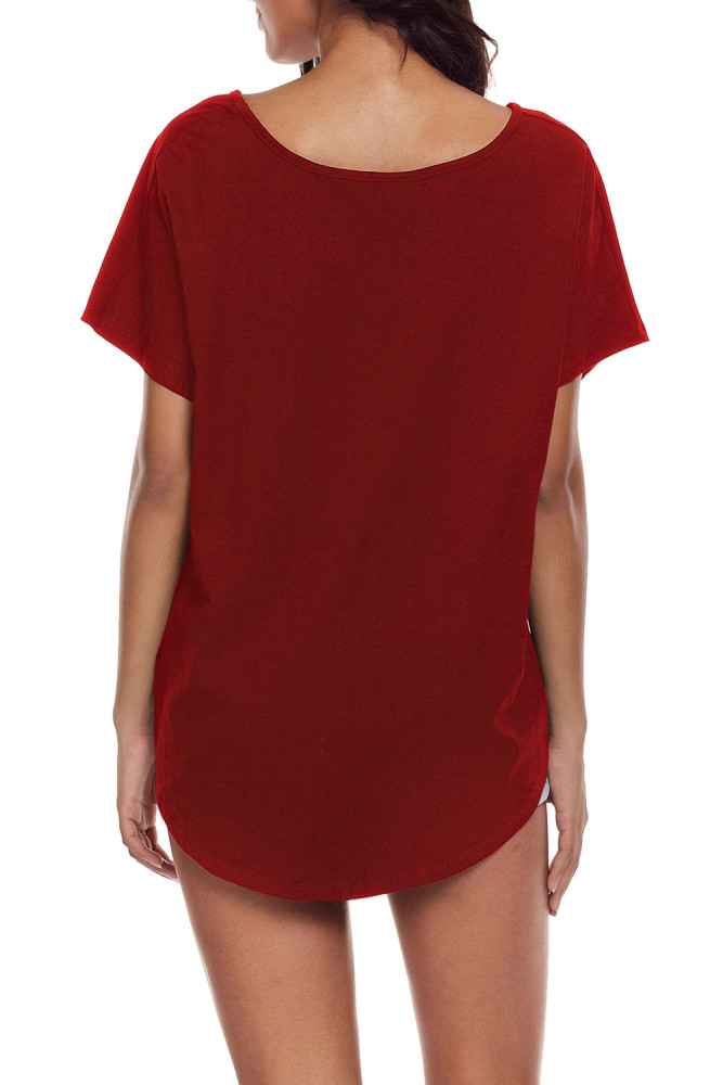 Wine Red Draped Front Knot Top