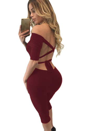 Burgundy Tie Back Cropped Jumpsuit
