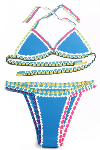 Light Blue Handmade Crotchet Neoprene Latex Bathing Suit