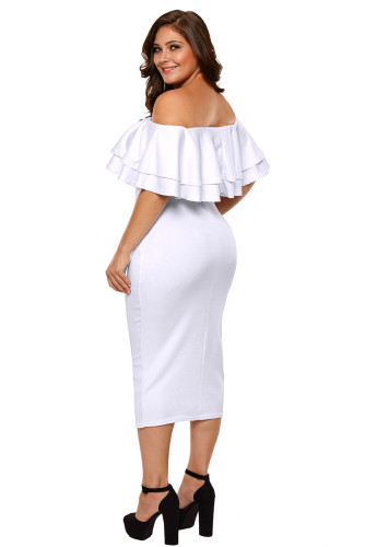 White Layered Ruffle Off Shoulder Curvaceous Dress
