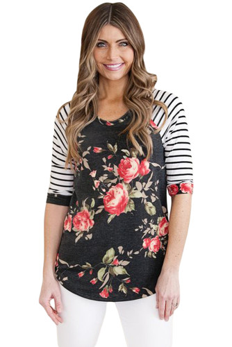 Black Stripes Raglan Sleeve Top