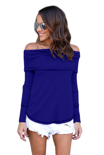 Blue Off The Shoulder Long Sleeve Top