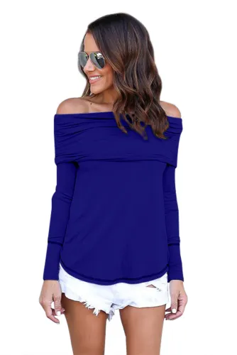 Blue Off The Shoulder Long Sleeve Top