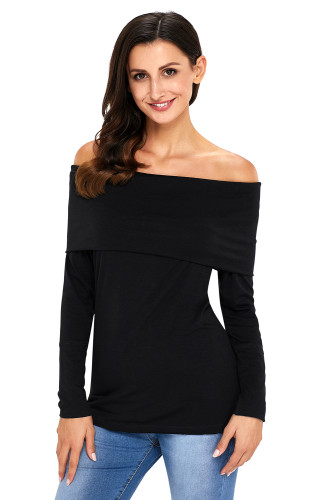 Black Off The Shoulder Long Sleeve Top