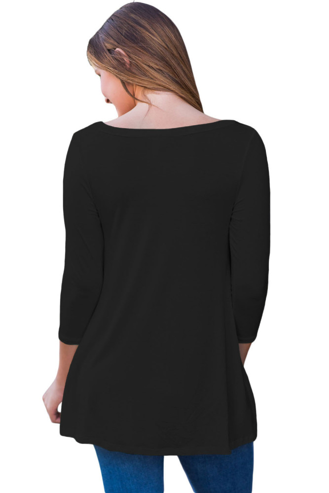 Black Button Slit Detail Long Sleeve Blouse