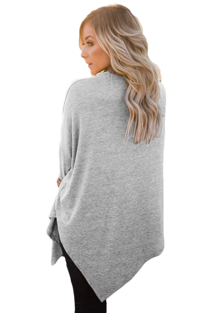 Gray Soft Faux Poncho High Neck Sweater