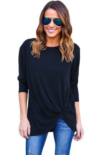 Navy Long Sleeves Drape Top