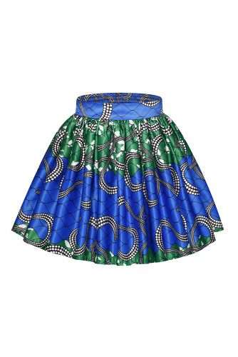 Greenish Print Skater African Style Mini Skirt