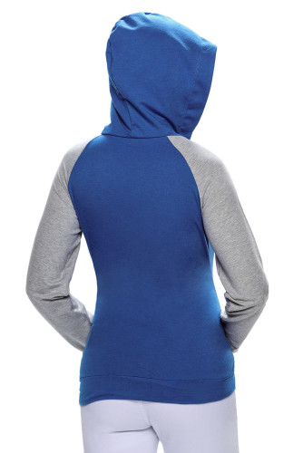 Blue Grey Patchwork Double Hooded Sweatshirt