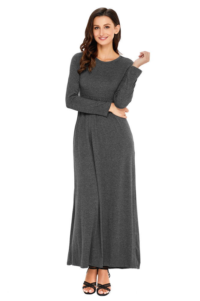 Charcoal Long Sleeve High Waist Maxi Jersey Dress