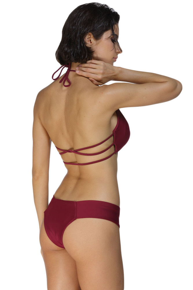 Maroon Cage Bralette Bikini Swimsuit