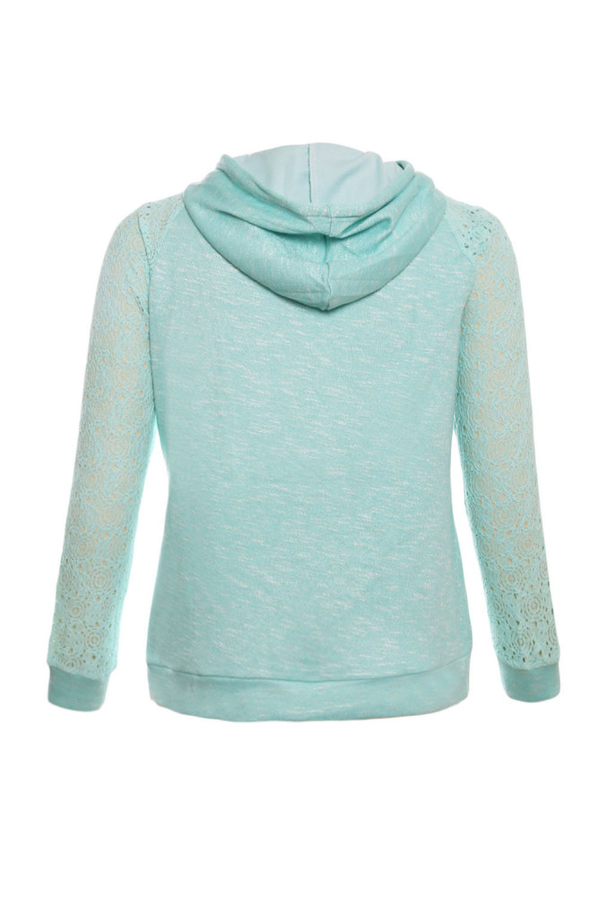 Light Green Lace Accent Kangaroo Pocket Hoodie