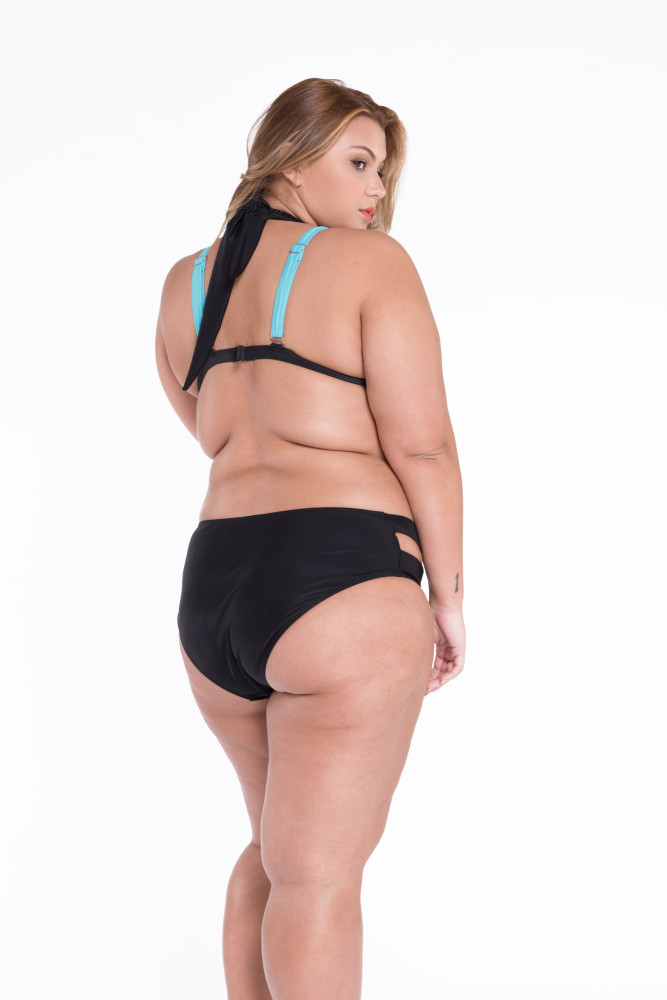 Black Blue Color Block Push up Swimwear