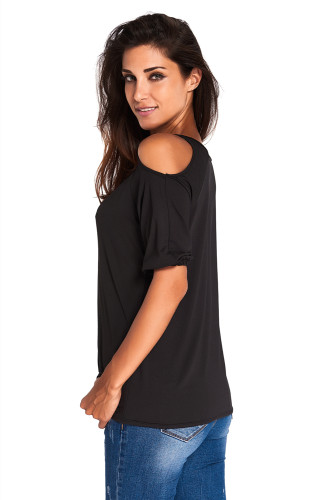 Black V Neck Cold Shoulder Oversize Top