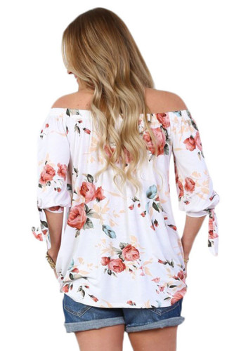 White Floral Elastic Off Shoulder Top