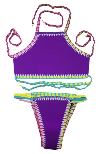 Purple Handmade Crochet Neoprene Tankini Swimsuit