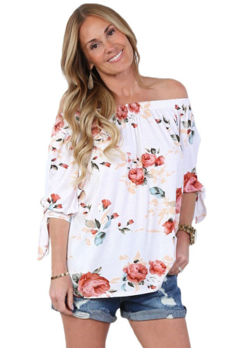 White Floral Elastic Off Shoulder Top