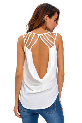 White Cut out Draped Back Clubwear Top