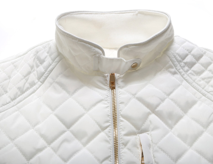 White Diamond Quilted High Neck Cotton Jacket